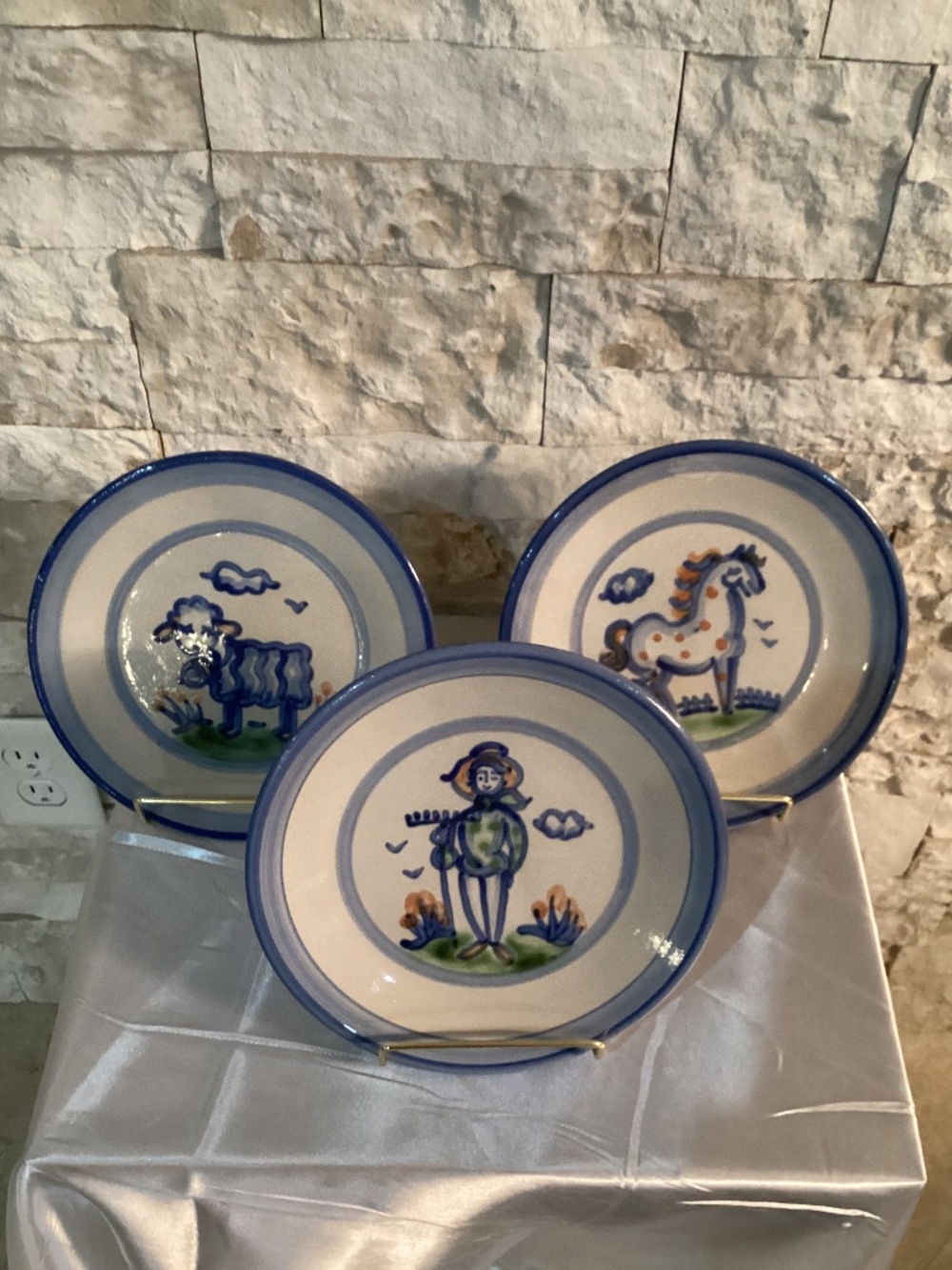 VTG M.A. Hadley "Country Scene Blue" 7.5" Plates - Set of 3